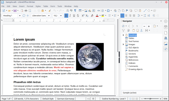 Interfaz de escritura de LibreOffice