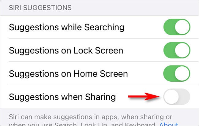 En Configuración, toque "Sugerencias al compartir" para apagarlo.