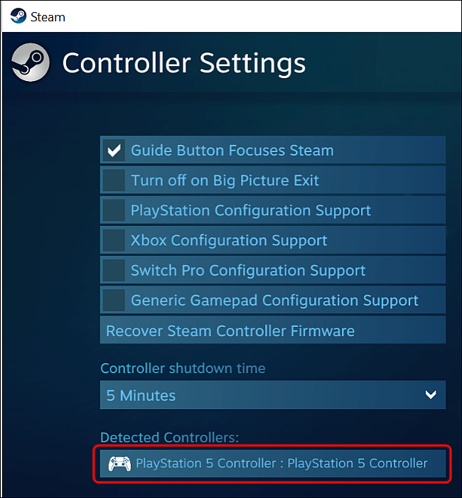 Coloque el controlador de PS5 en la configuración del controlador de Steam