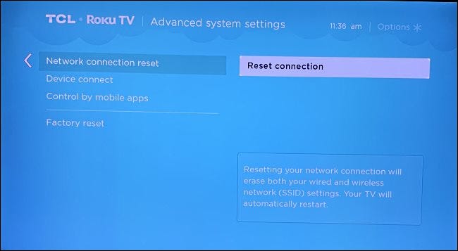 Para seleccionar "Restablecer conexión" en la pantalla de configuración.