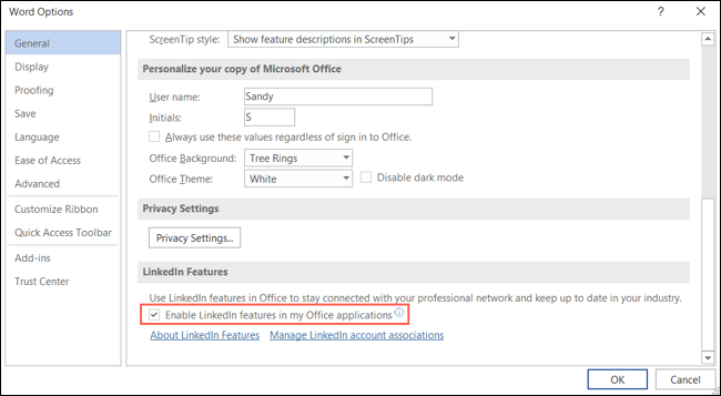 Habilite las funciones de LinkedIn en Word
