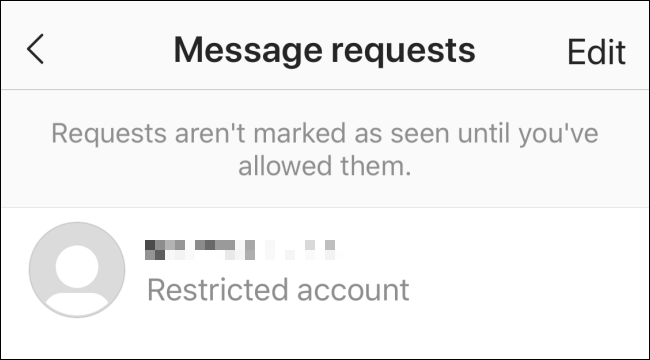 Mensajes de cuentas restringidas que aparecen en solicitudes de mensajes
