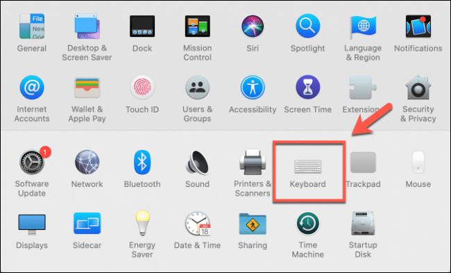Haga clic en la opción Teclado en Preferencias del sistema para personalizar la configuración del teclado macOS