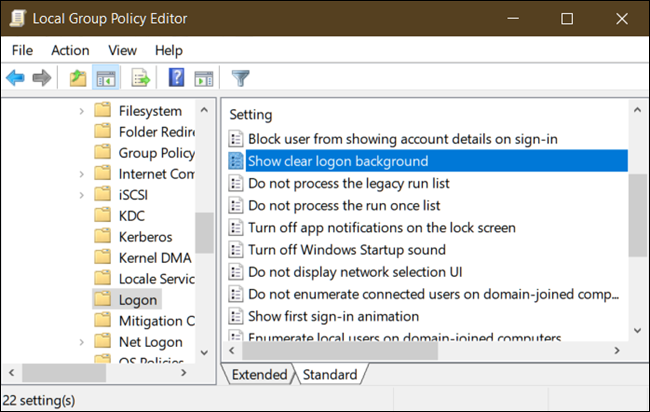 Busque Show Light Login Background en el panel derecho y haga doble clic en él.