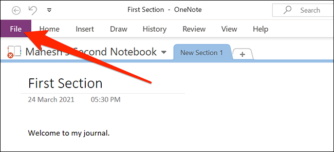 El menú Archivo en OneNote