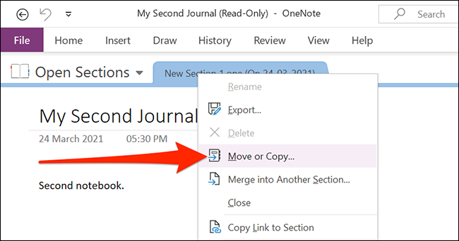 Mover o copiar notas de OneNote