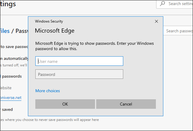 Microsoft Edge solicita la contraseña del sistema en Windows