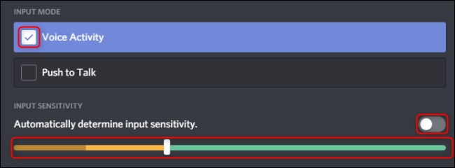 Control deslizante de actividad de voz de Discord