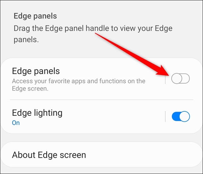 Samsung Galaxy S20 Desactivar el panel de borde desde el menú Configuración