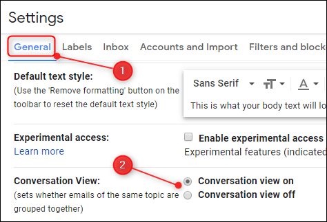 La configuración de visualización de la conversación en Gmail