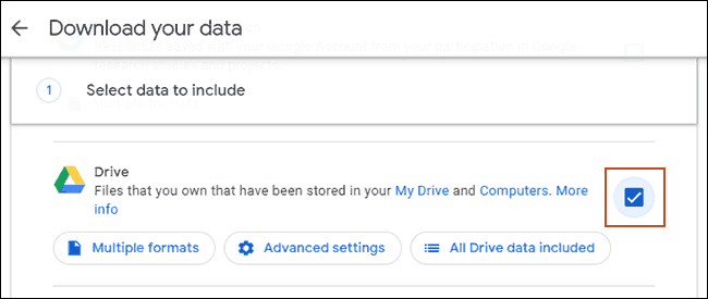 Marque la casilla de Google Drive