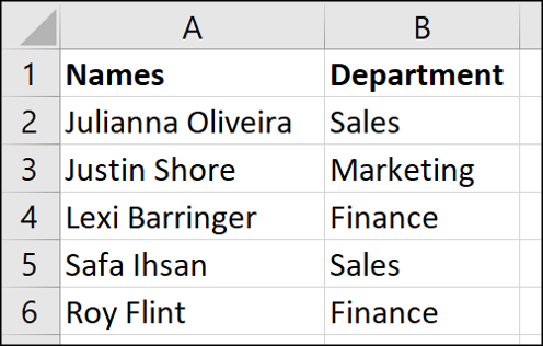 Lista de nombres para separar con Text to Columns