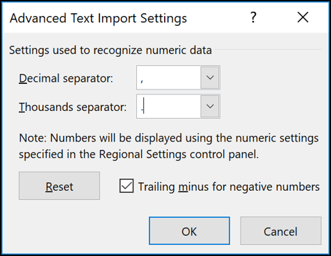 Especificar el separador decimal y miles