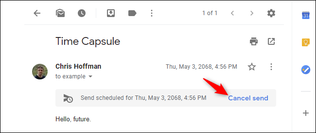 Opción para cancelar el envío de un correo electrónico programado en Gmail para Chrome