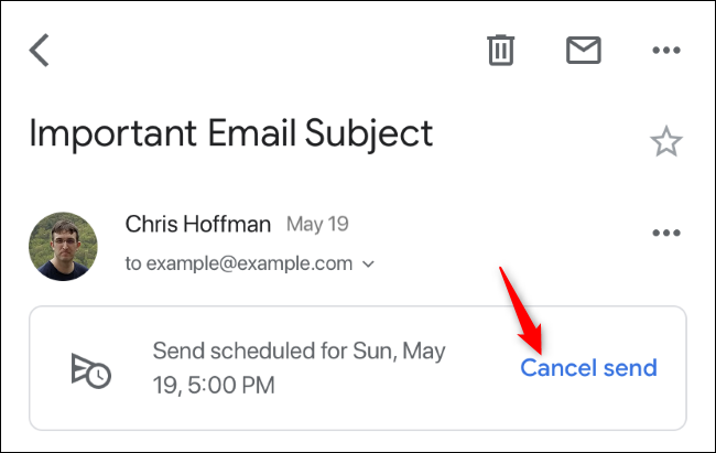 Cancelar la opción de envío para programar el correo electrónico en Gmail en iPhone