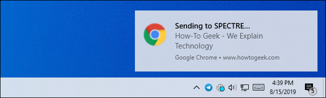 Una notificación de escritorio de Windows para enviar una pestaña de Chrome a otro dispositivo