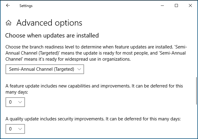 Opciones avanzadas para pausar y retrasar las actualizaciones en Windows 10