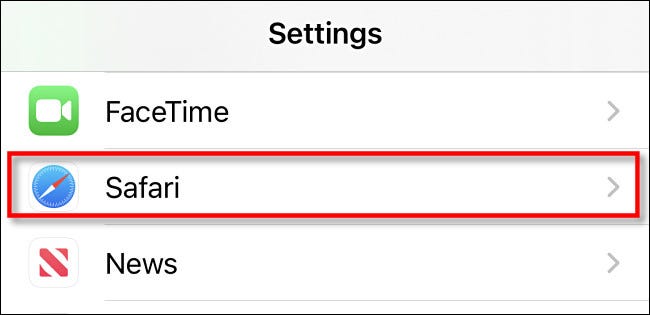 En la configuración de iPhone, toque "Safari"