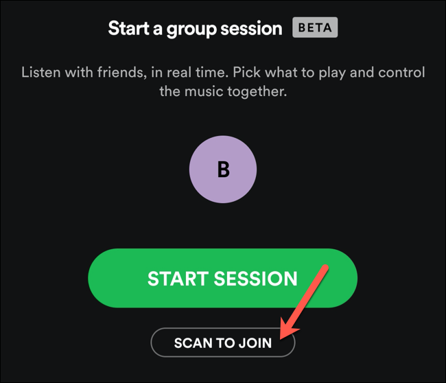 Toque Escanear para unirse para escanear un código de invitación a una sesión de grupo de Spotify cercano