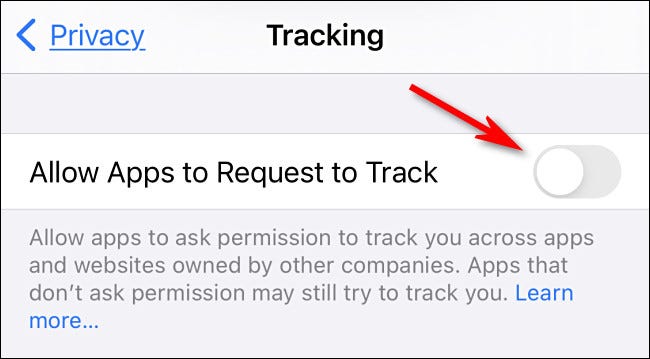 En la configuración de iPhone, alternar "Permitir que las aplicaciones soliciten seguimiento" discapacitado.