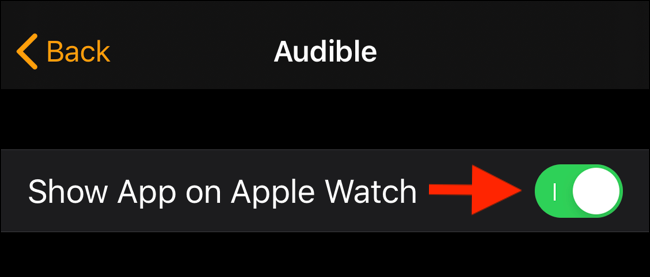 Toque alternar para desactivar la visualización de la aplicación en Apple Watch