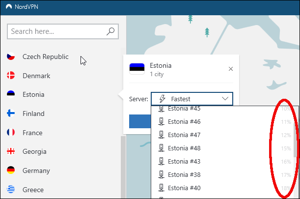 Carga del servidor NordVPN