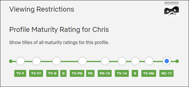 Seleccionar una calificación de madurez de perfil en Netflix