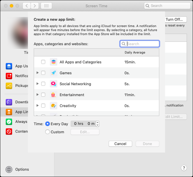 los "Crear un nuevo límite de aplicaciones" en la aplicación Screen Time.