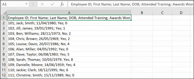 Datos, en una sola columna, en Microsoft Excel