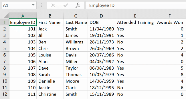 Datos en Excel, separados mediante la función Texto a columna