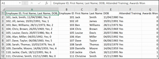 Datos separados usando la función Flash Fill en Excel