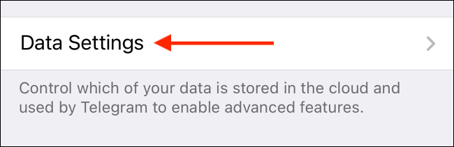 Toque Configuración de datos en Telegram para iPhone