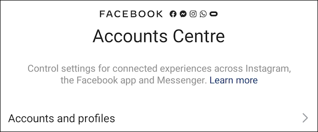 Centro de cuentas de Facebook en Instagram