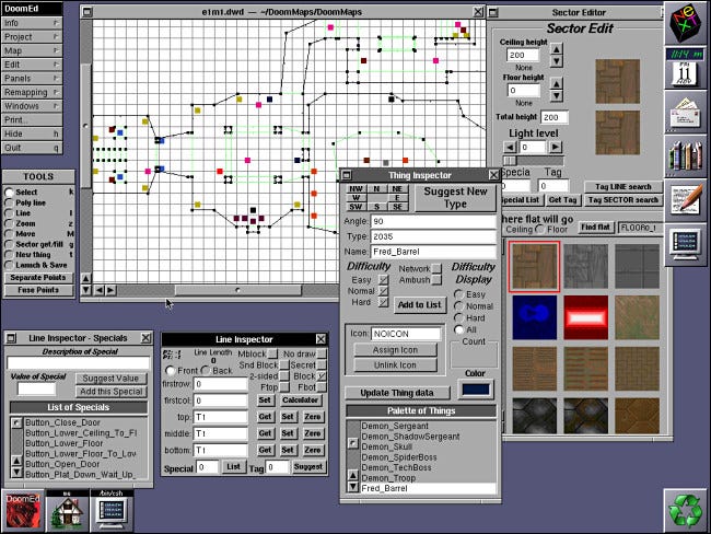 El editor de niveles de DoomEd para Doom que se ejecuta en NeXTSTEP.