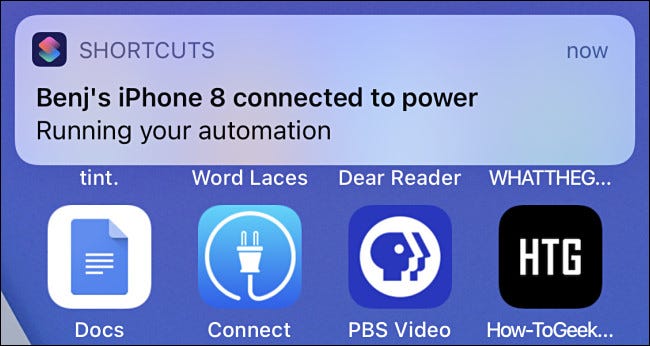 Una notificación de automatización en iOS 14.