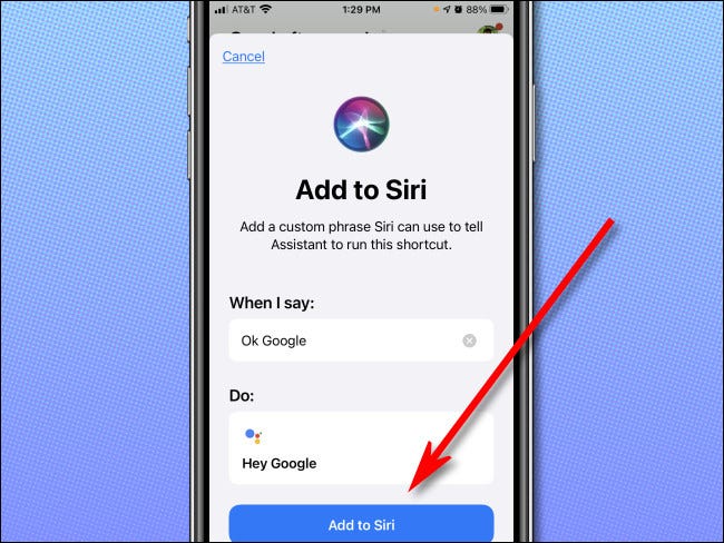 Grifo "Agregar a Siri"