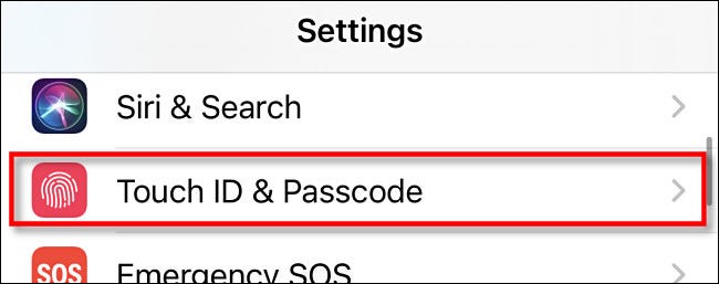 En la configuración de iPhone, toque "Toque ID y contraseña."