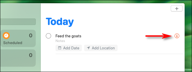 Haga clic en el botón de información en la aplicación Remindes en una Mac