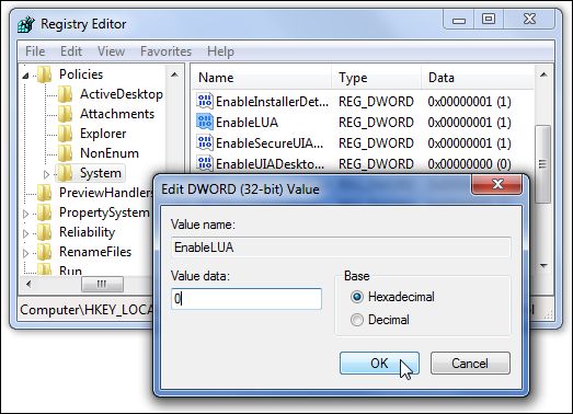 Deshabilitar UAC Regedit