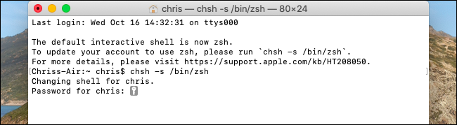 Cambie el shell predeterminado a Zsh en macOS Catalina.