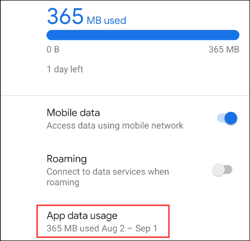 toca el uso de datos en la configuración de la red móvil