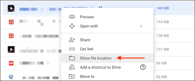 Para encontrar la ubicación de un archivo, haga clic en "Mostrar la ubicación del archivo" en el menú contextual.