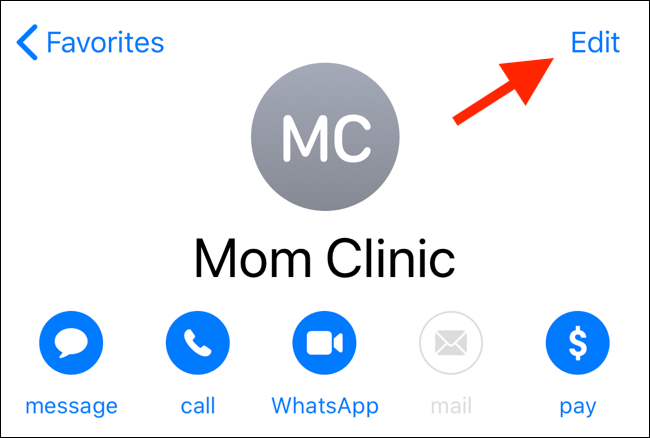 Toca Editar en la tarjeta de contacto.