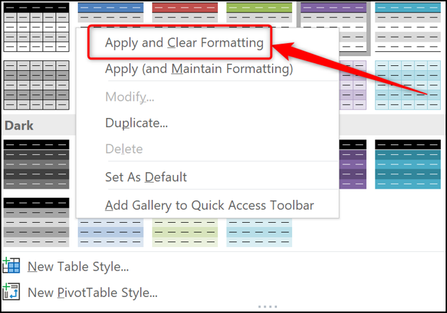 Aplicar y borrar formato al aplicar tablas