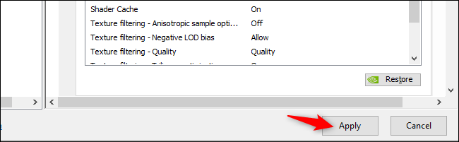 Aplicación de la configuración del panel de control de NVIDIA en Windows 10