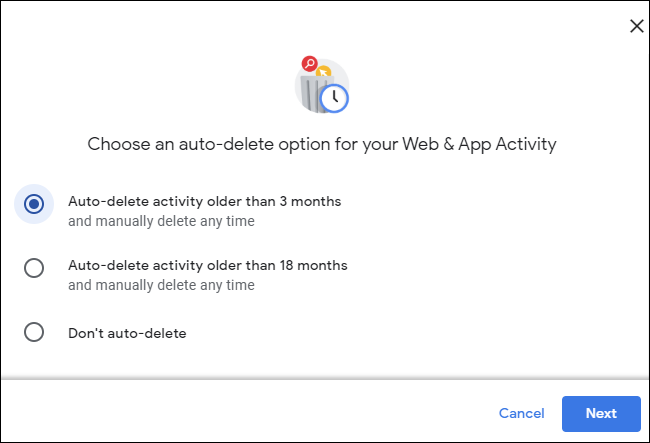 Eliminación automática de actividad durante 3 meses en una cuenta de Google.