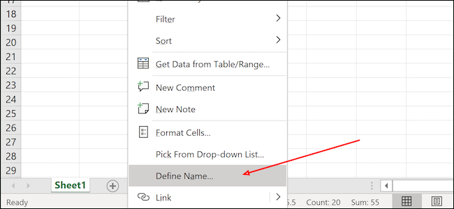 Excel define el nombre