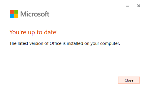 los "Estas actualizado" mensaje que confirma que Microsoft Office ha actualizado su software correctamente.