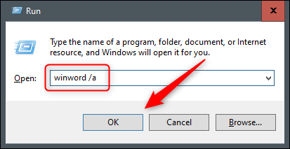 Pegar "winword / a" en el "Correr" diálogo.