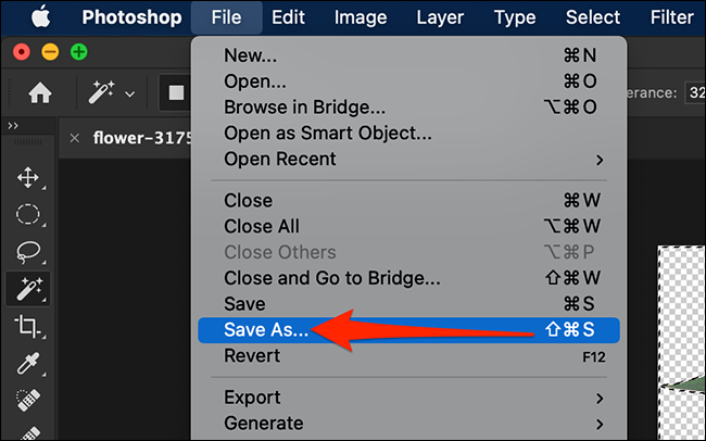 Para seleccionar "Archivo> Guardar como" en Photoshop.» ancho =»650″ altura =»406″ onload =»pagespeed.lazyLoadImages.loadIfVisibleAndMaybeBeacon (esto);» onerror =»this.onerror = null; pagespeed.lazyLoadImages.loadIfVisibleAndMaybeBeacon (esto);»/></p>
<p>En la ventana «Guardar como» que se abre, haga clic en el cuadro «Guardar como» en la parte superior y escriba un nombre para su foto.  Seleccione una carpeta en la que guardar su foto.  Luego haga clic en el menú desplegable «Formato» y elige un <a rel=